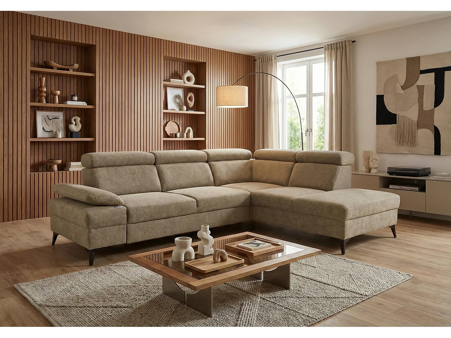 Canapé d’angle moderne Vigo avec fonction RELAX et appuie-têtes réglables – idéal pour le salon