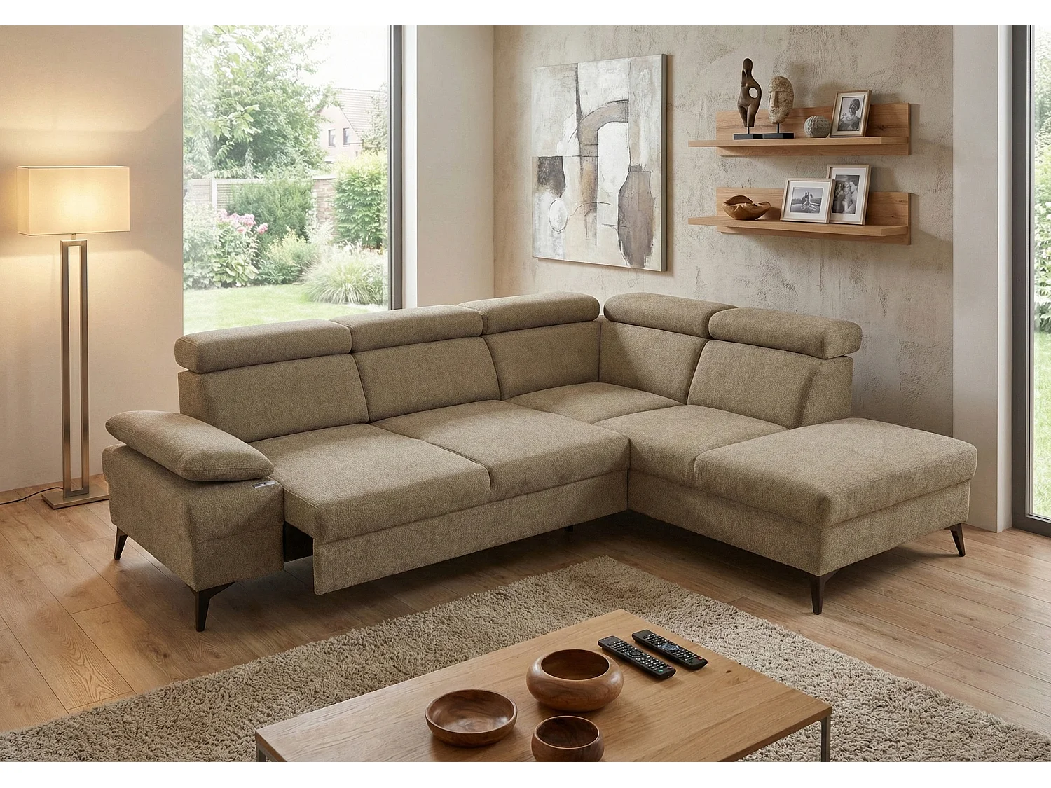 Canapé d’angle moderne Vigo avec fonction RELAX et appuie-têtes réglables – idéal pour le salon