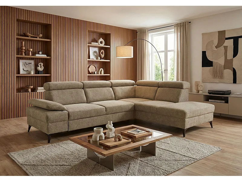 Canapé d’angle moderne Vigo avec fonction RELAX et appuie-têtes réglables – idéal pour le salon