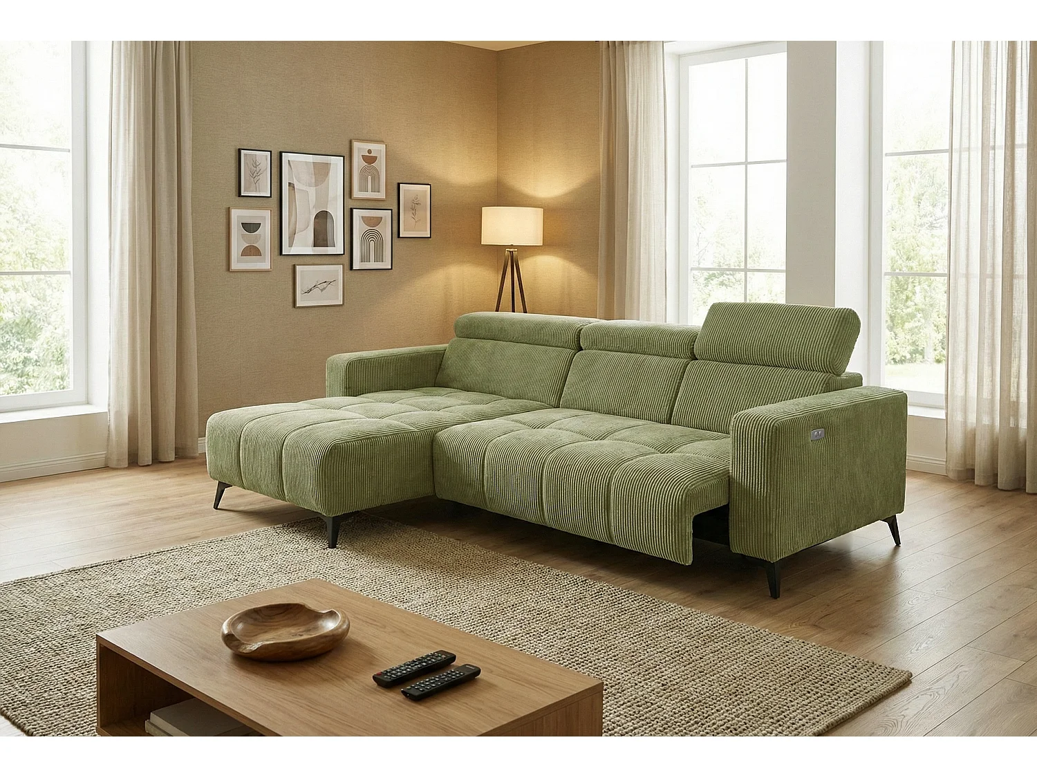 Nicolette - Canapé d’angle moderne avec fonction relax électrique