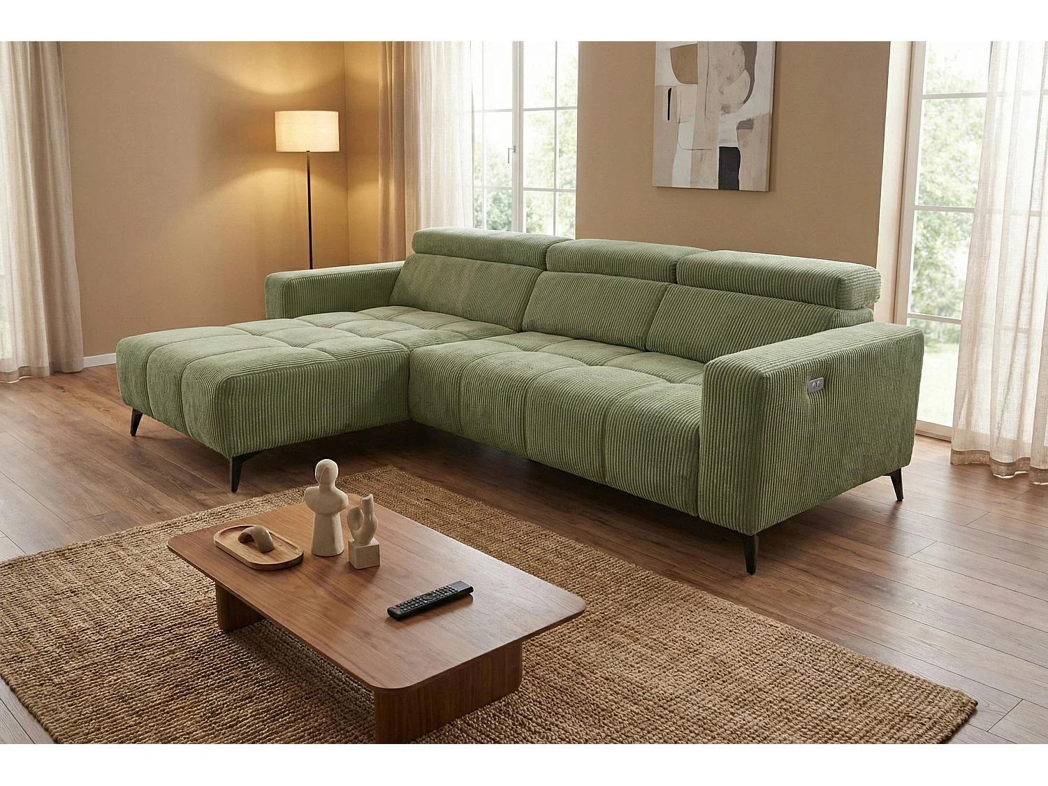 Nicolette - Canapé d’angle moderne avec fonction relax électrique