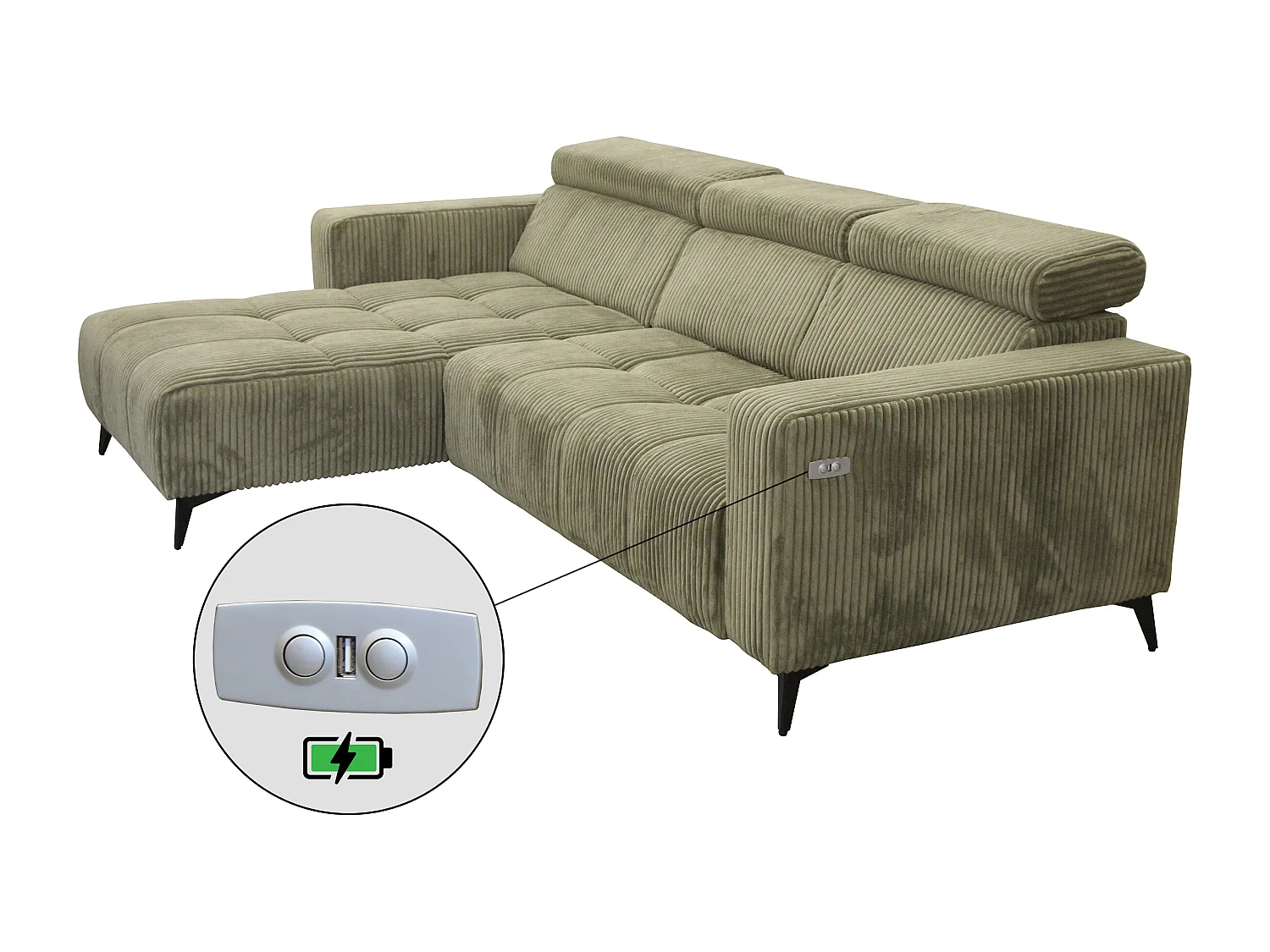 Nicolette - Canapé d’angle moderne avec fonction relax électrique