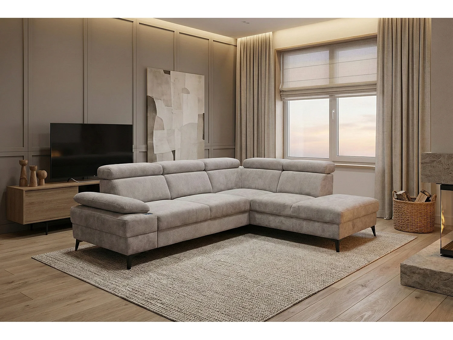 Canapé d’angle moderne Vigo avec fonction RELAX et appuie-têtes réglables – idéal pour le salon