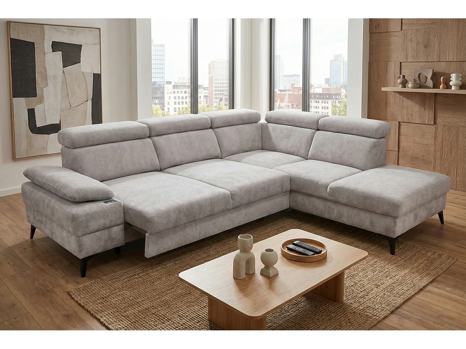 Canapé d’angle moderne Vigo avec fonction RELAX et appuie-têtes réglables – idéal pour le salon