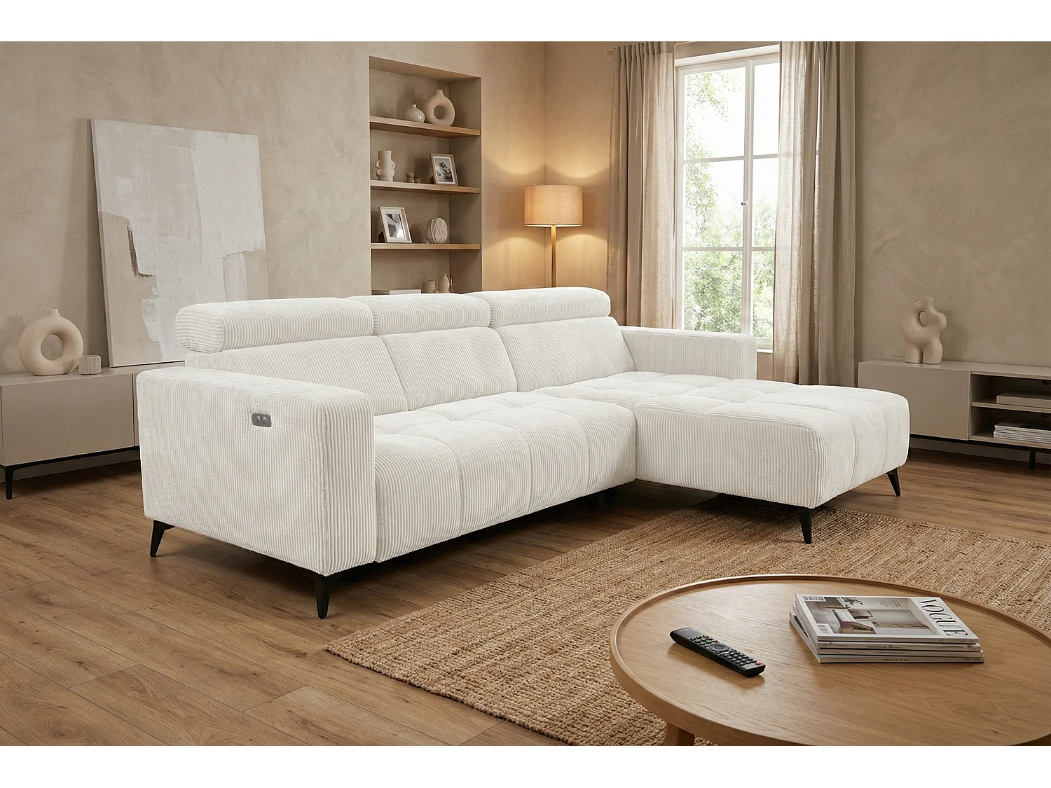 Nicolette - Canapé d’angle moderne avec fonction relax électrique