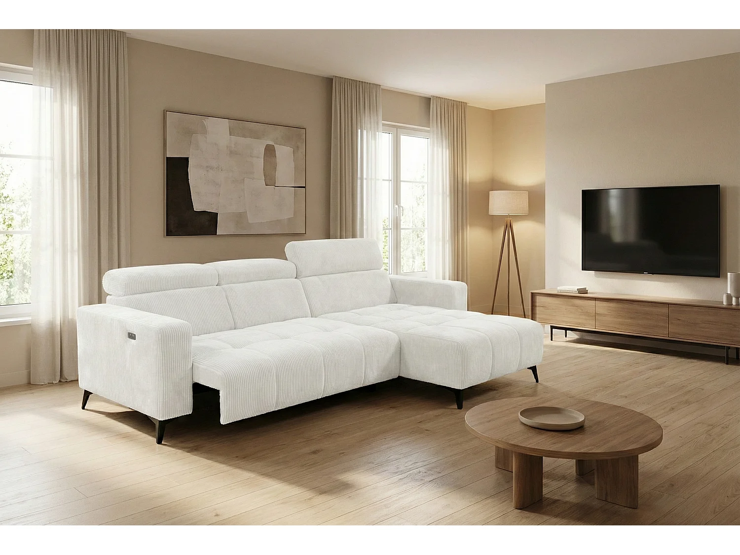 Nicolette - Canapé d’angle moderne avec fonction relax électrique