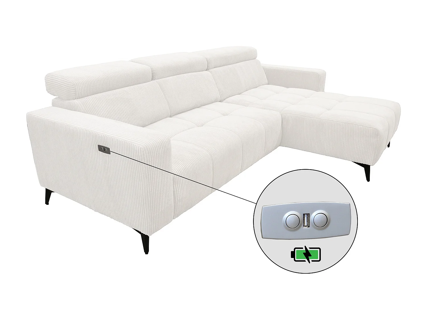 Nicolette - Canapé d’angle moderne avec fonction relax électrique