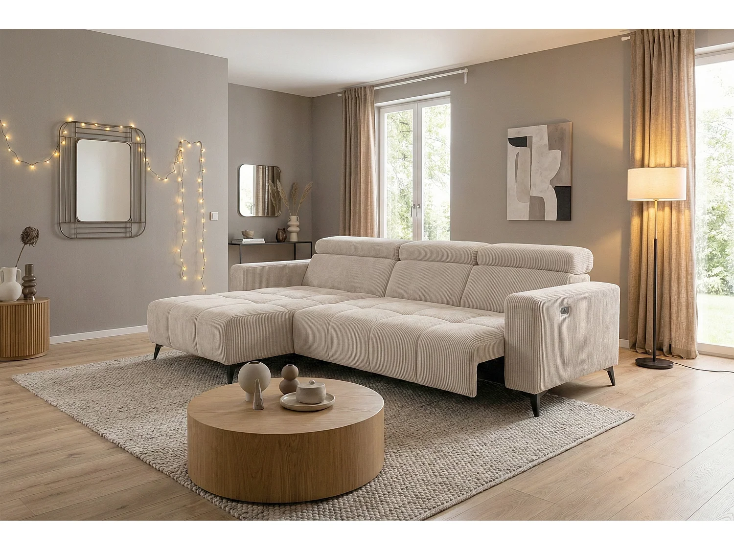 Nicolette - Canapé d’angle moderne avec fonction relax électrique