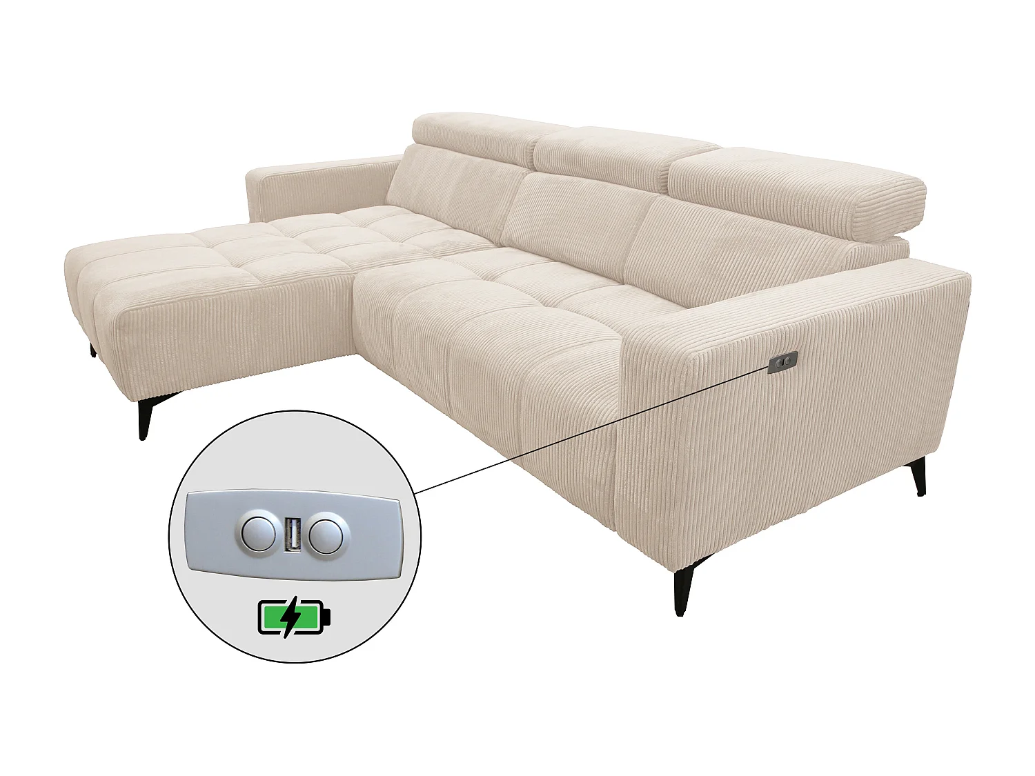 Nicolette - Canapé d’angle moderne avec fonction relax électrique