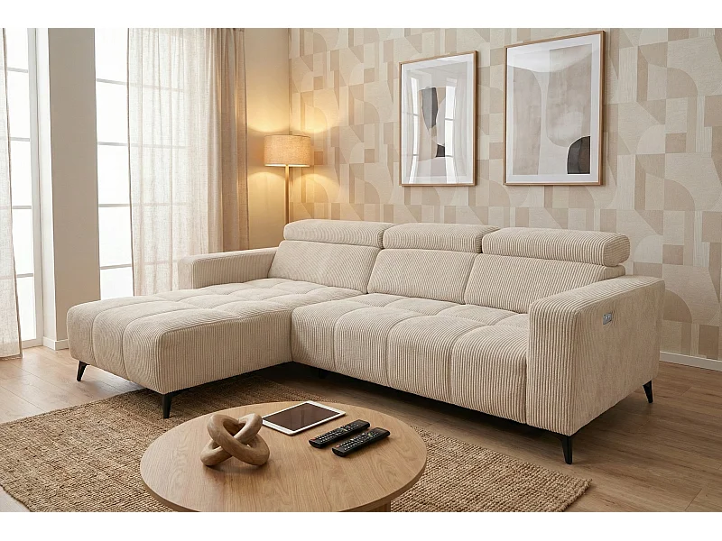Nicolette - Canapé d’angle moderne avec fonction relax électrique