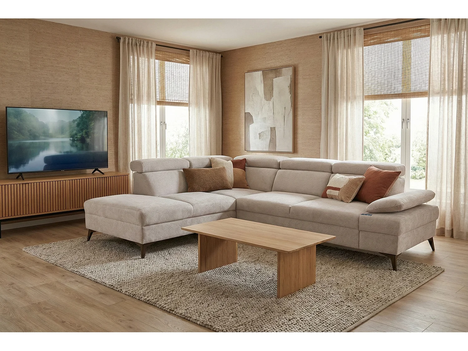 Canapé d’angle moderne Vigo avec fonction RELAX et appuie-têtes réglables – idéal pour le salon