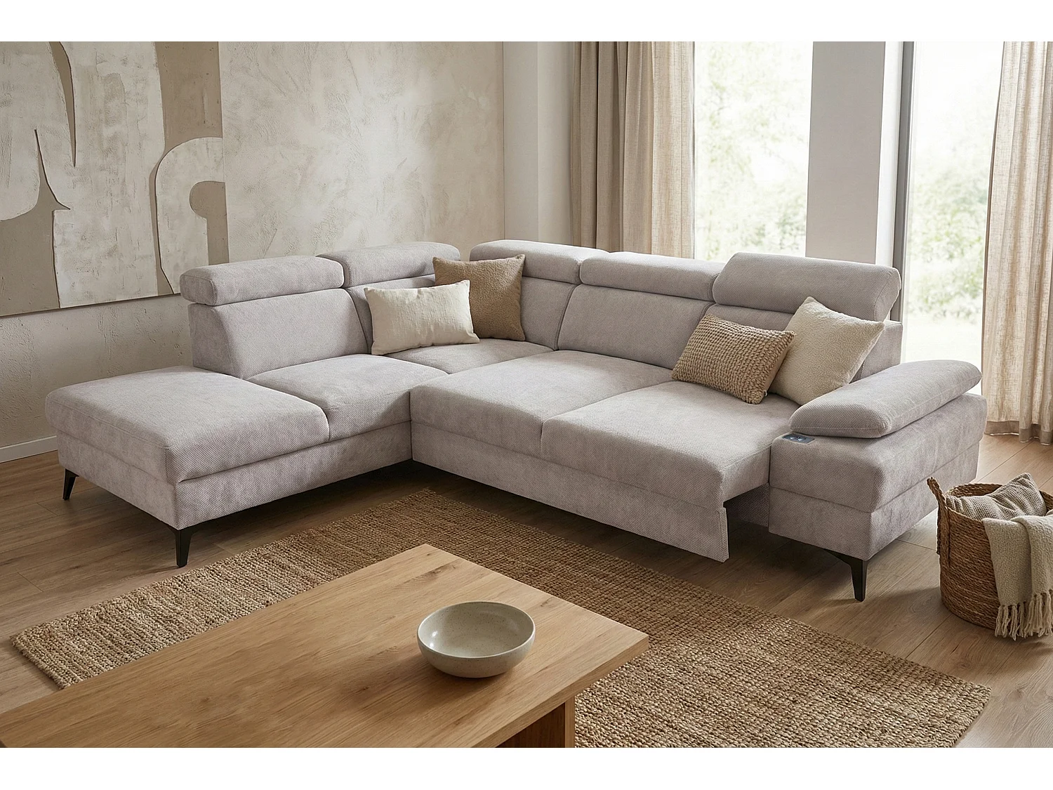 Canapé d’angle moderne Vigo avec fonction RELAX et appuie-têtes réglables – idéal pour le salon