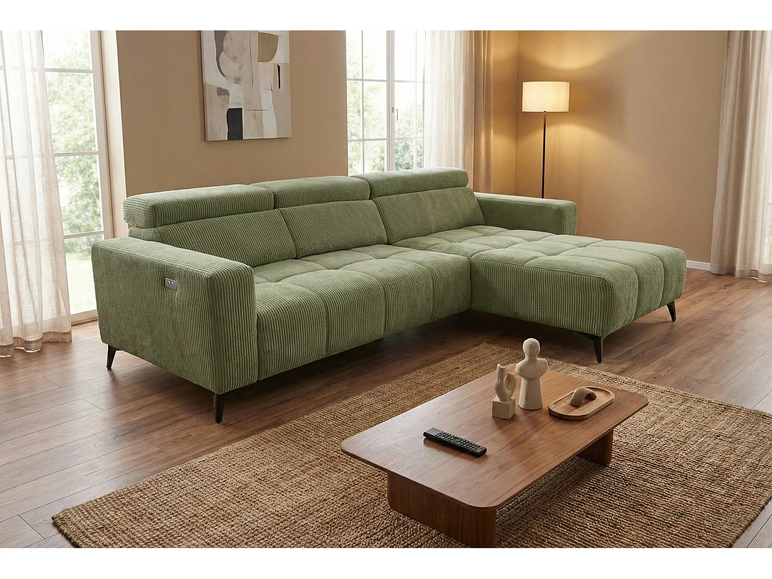 Nicolette - Canapé d’angle moderne avec fonction relax électrique