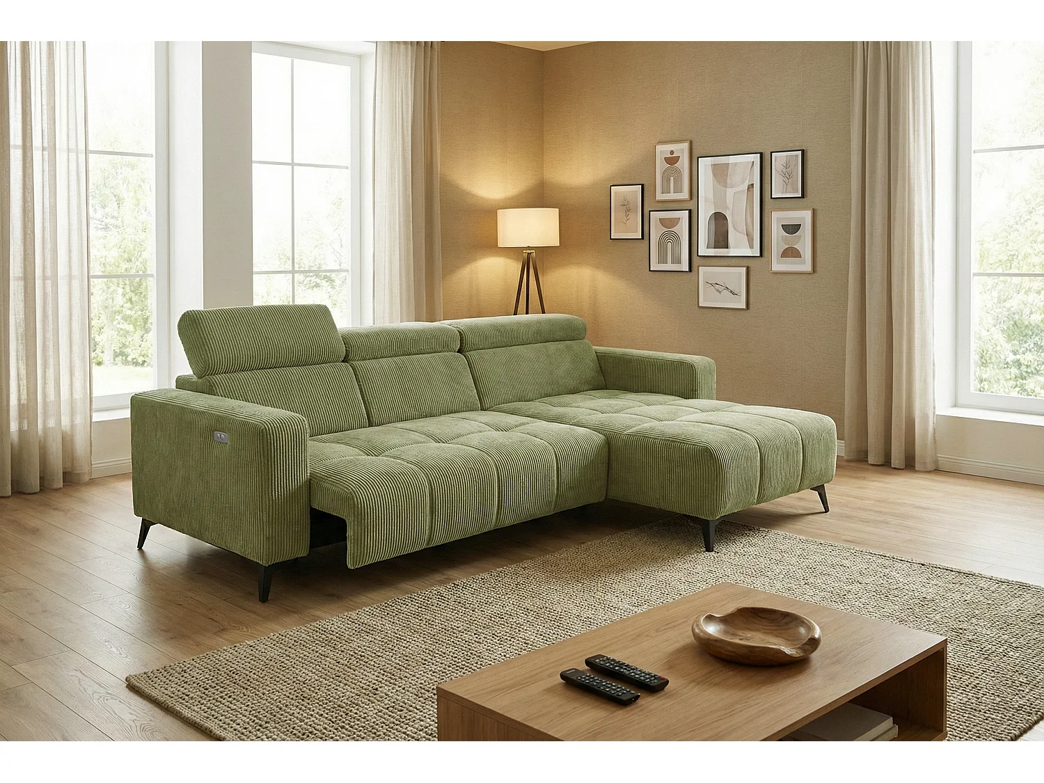 Nicolette - Canapé d’angle moderne avec fonction relax électrique