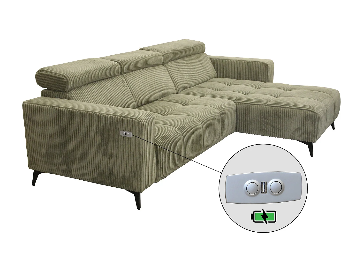 Nicolette - Canapé d’angle moderne avec fonction relax électrique