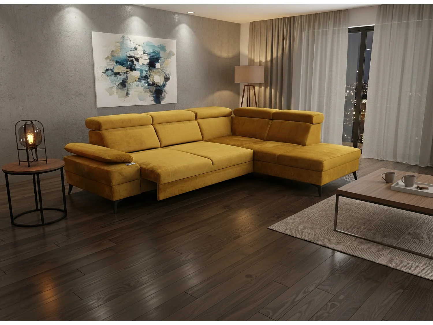 Canapé d’angle moderne Vigo avec fonction RELAX et appuie-têtes réglables – idéal pour le salon