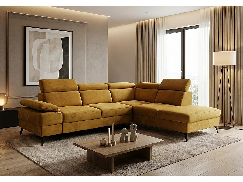 Canapé d’angle moderne Vigo avec fonction RELAX et appuie-têtes réglables – idéal pour le salon