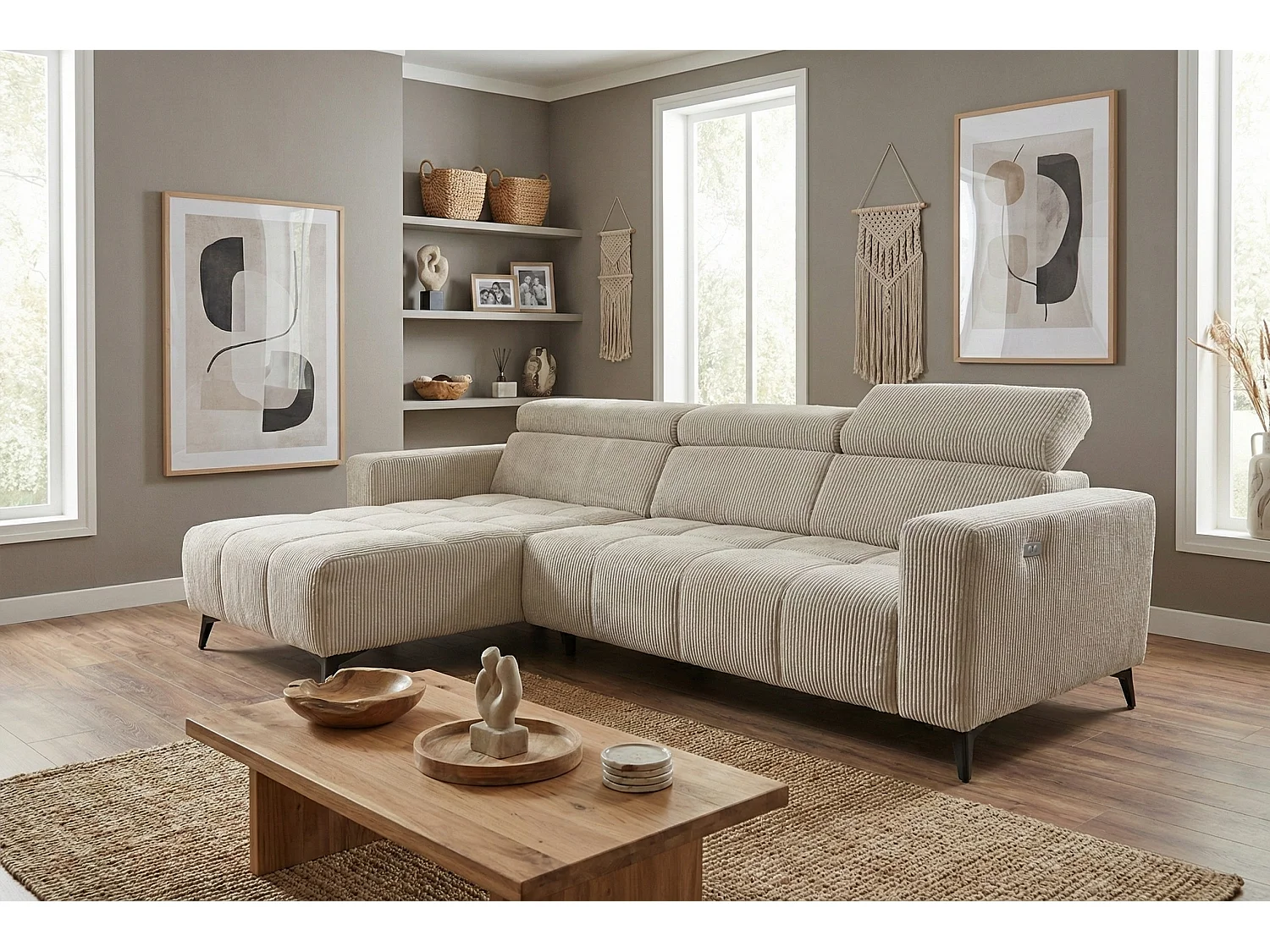 Nicolette – Moderne hoekbank met elektrische relaxfunctie