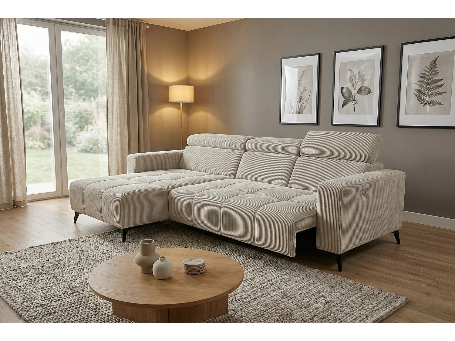 Nicolette - Canapé d’angle moderne avec fonction relax électrique
