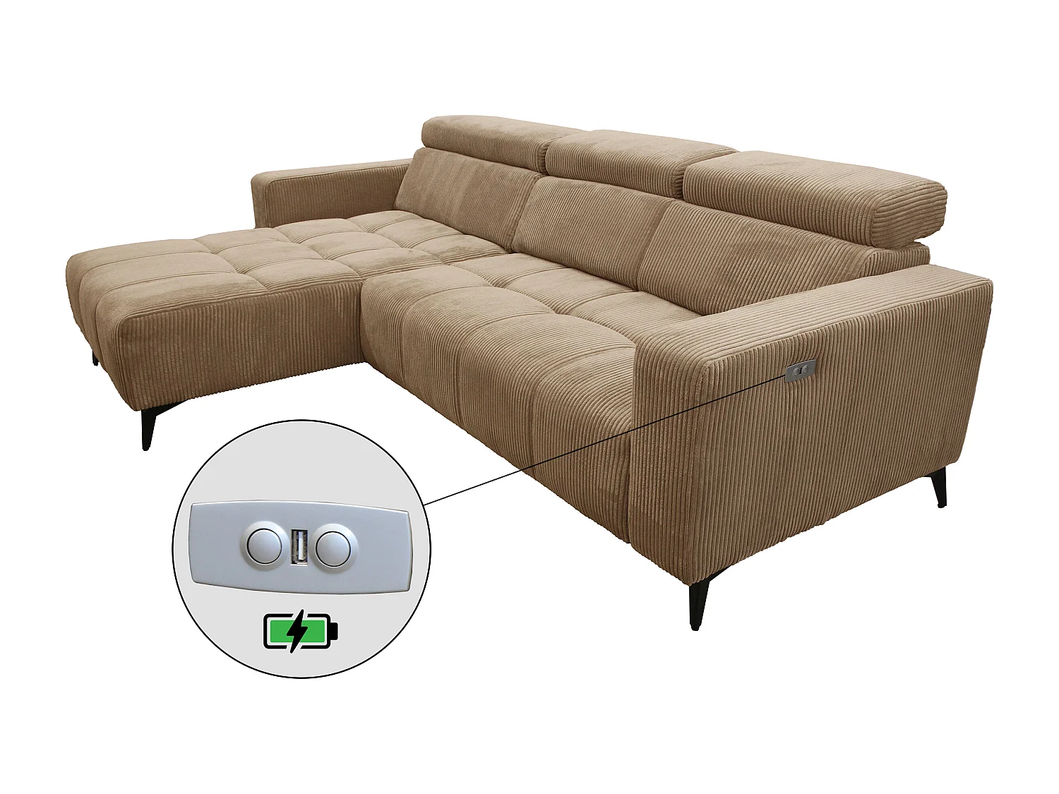 Nicolette - Canapé d’angle moderne avec fonction relax électrique