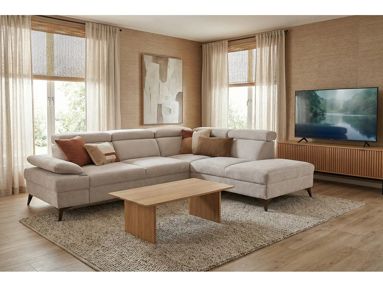 Canapé d’angle moderne Vigo avec fonction RELAX et appuie-têtes réglables – idéal pour le salon