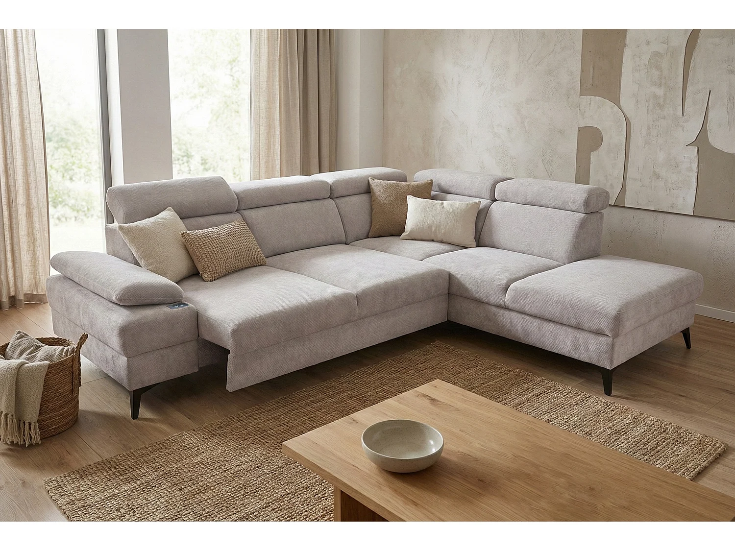 Canapé d’angle moderne Vigo avec fonction RELAX et appuie-têtes réglables – idéal pour le salon