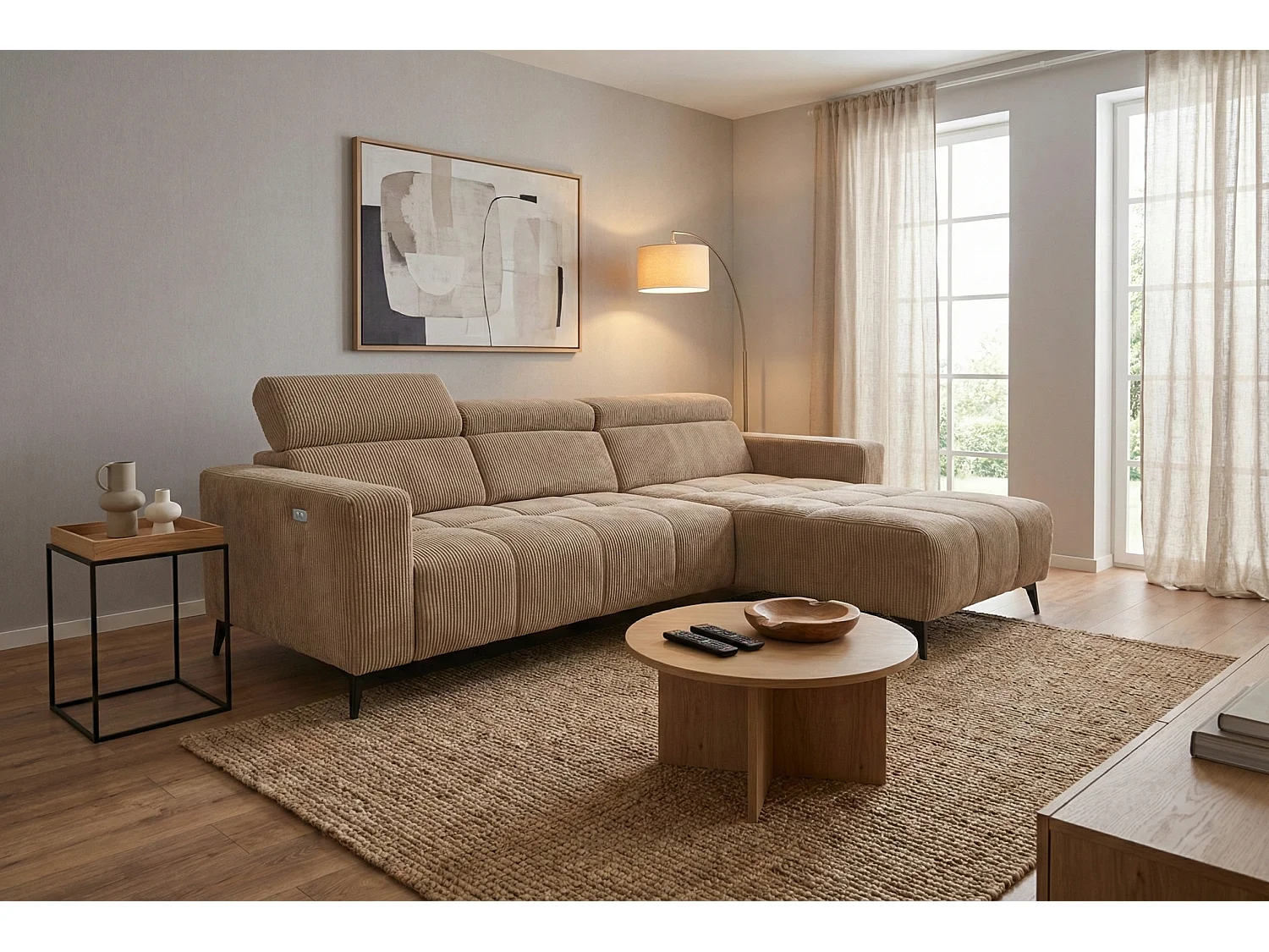 Nicolette - Canapé d’angle moderne avec fonction relax électrique