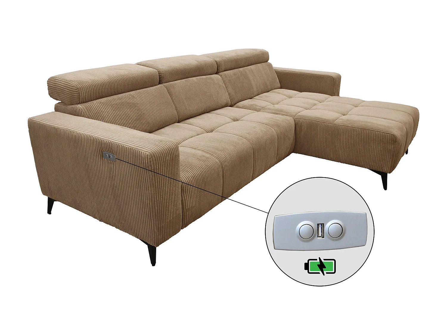Nicolette - Canapé d’angle moderne avec fonction relax électrique