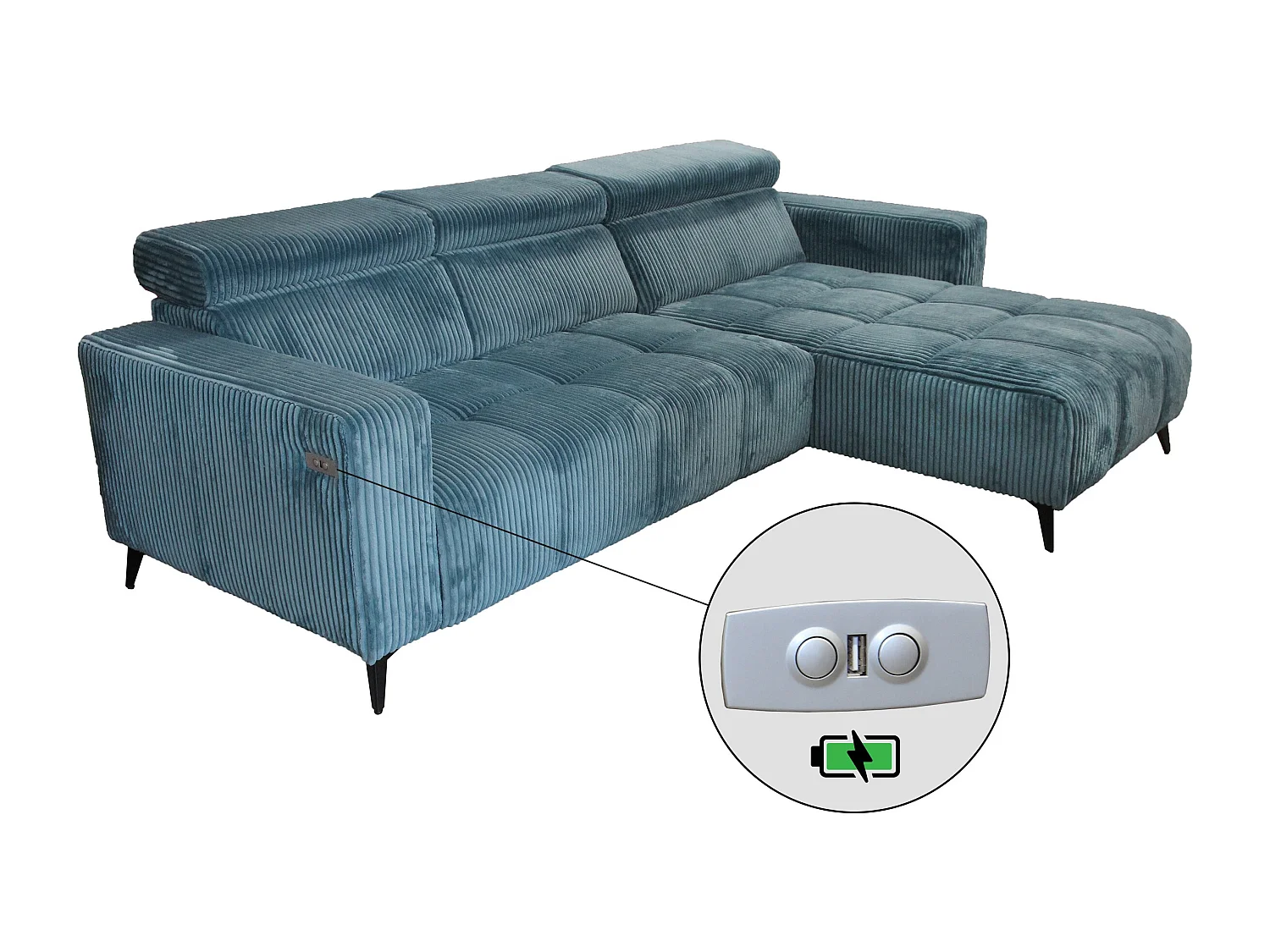 Nicolette - Canapé d’angle moderne avec fonction relax électrique
