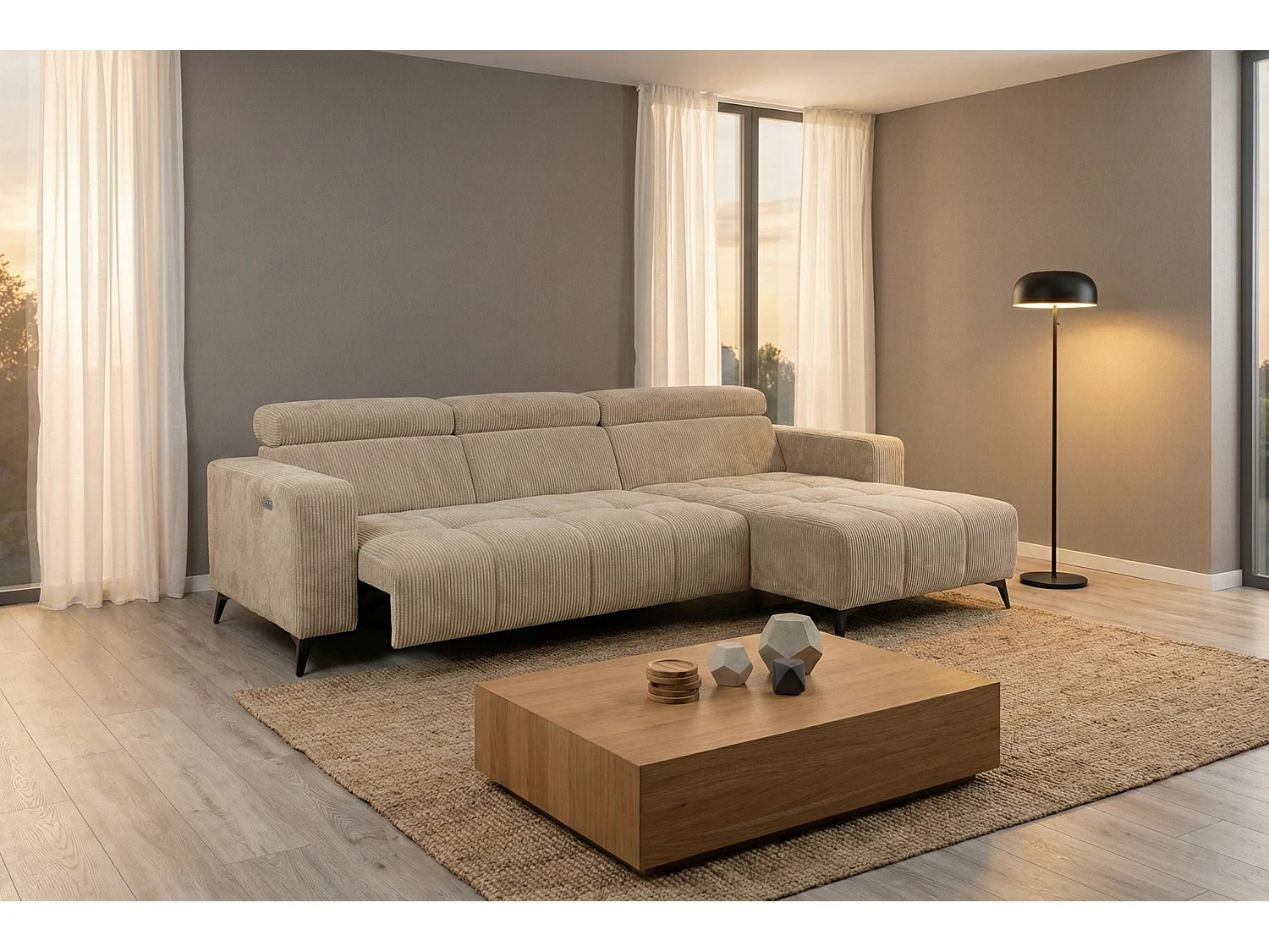 Nicolette – Moderne hoekbank met elektrische relaxfunctie