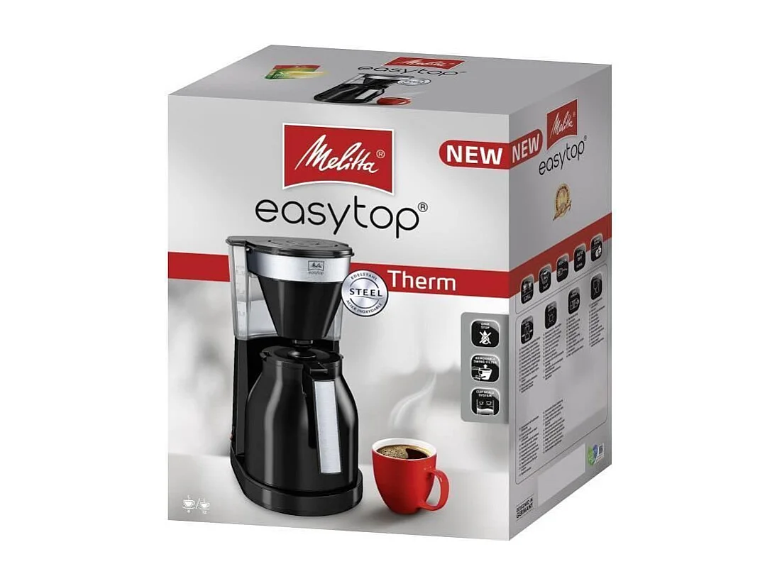 MELITTA Easy Top Therm II Filterkaffeemaschine 1L, 1050W, schwarzes Design, 12 Tassen, Thermos Warmhaltefunktion