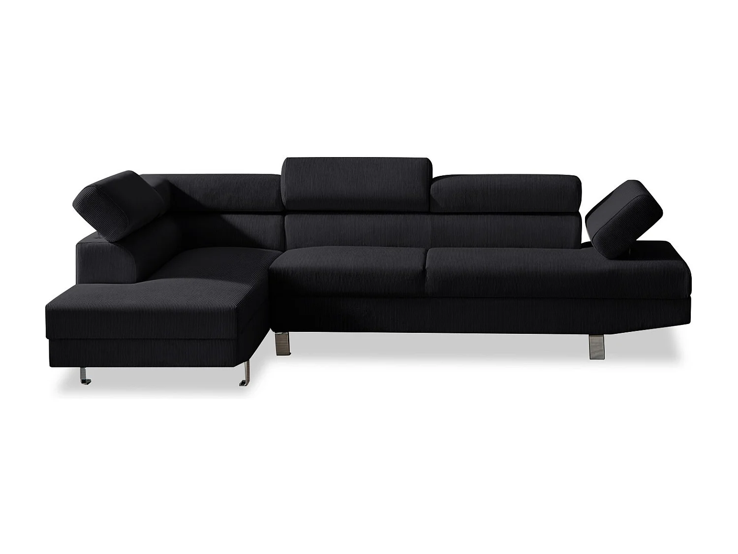Canapé d'angle gauche avec têtières relevables Palerme velours côtelé noir