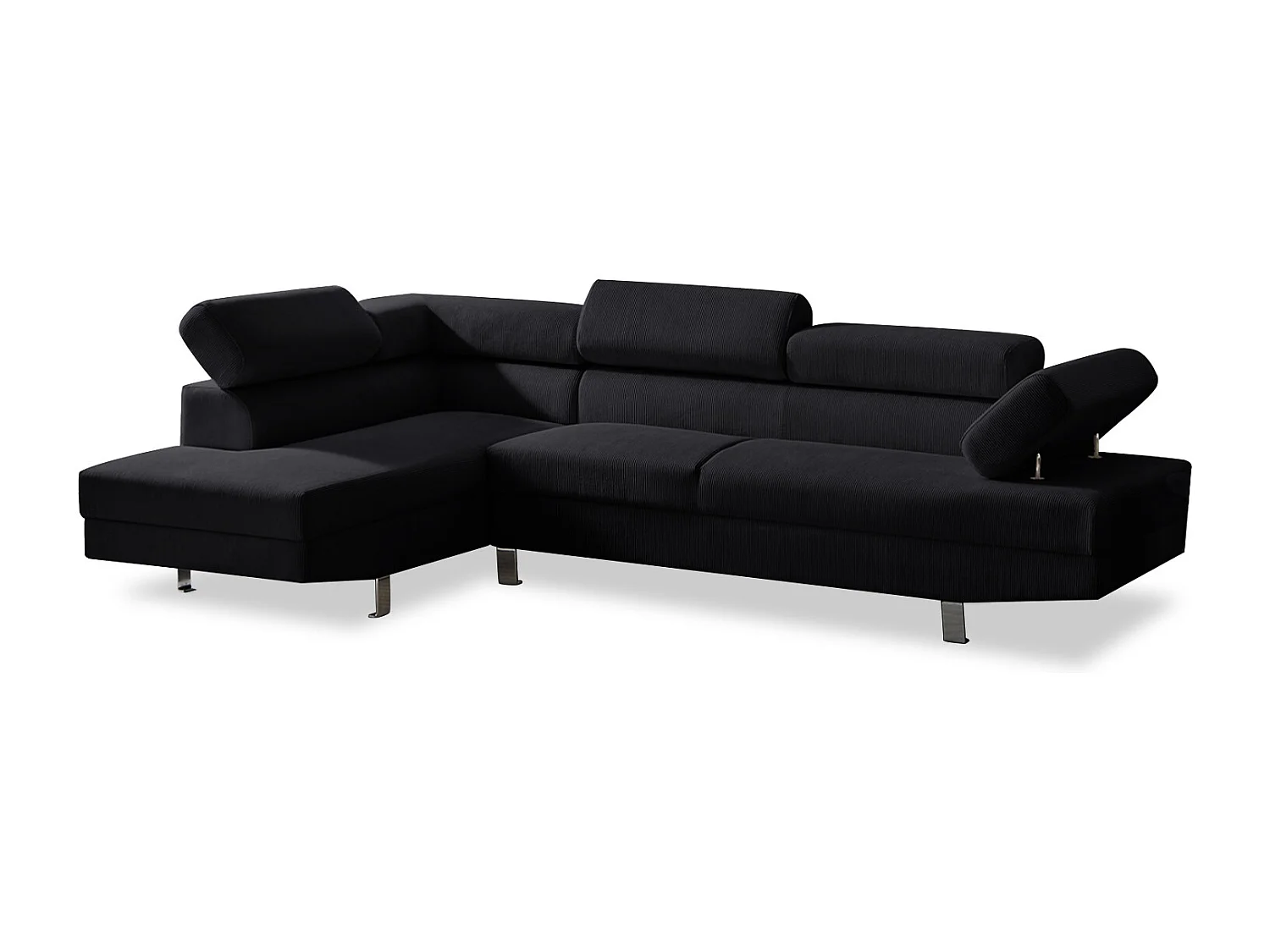 Canapé d'angle gauche avec têtières relevables Palerme velours côtelé noir