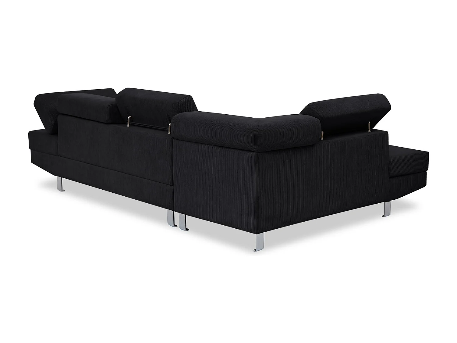 Canapé d'angle gauche avec têtières relevables Palerme velours côtelé noir