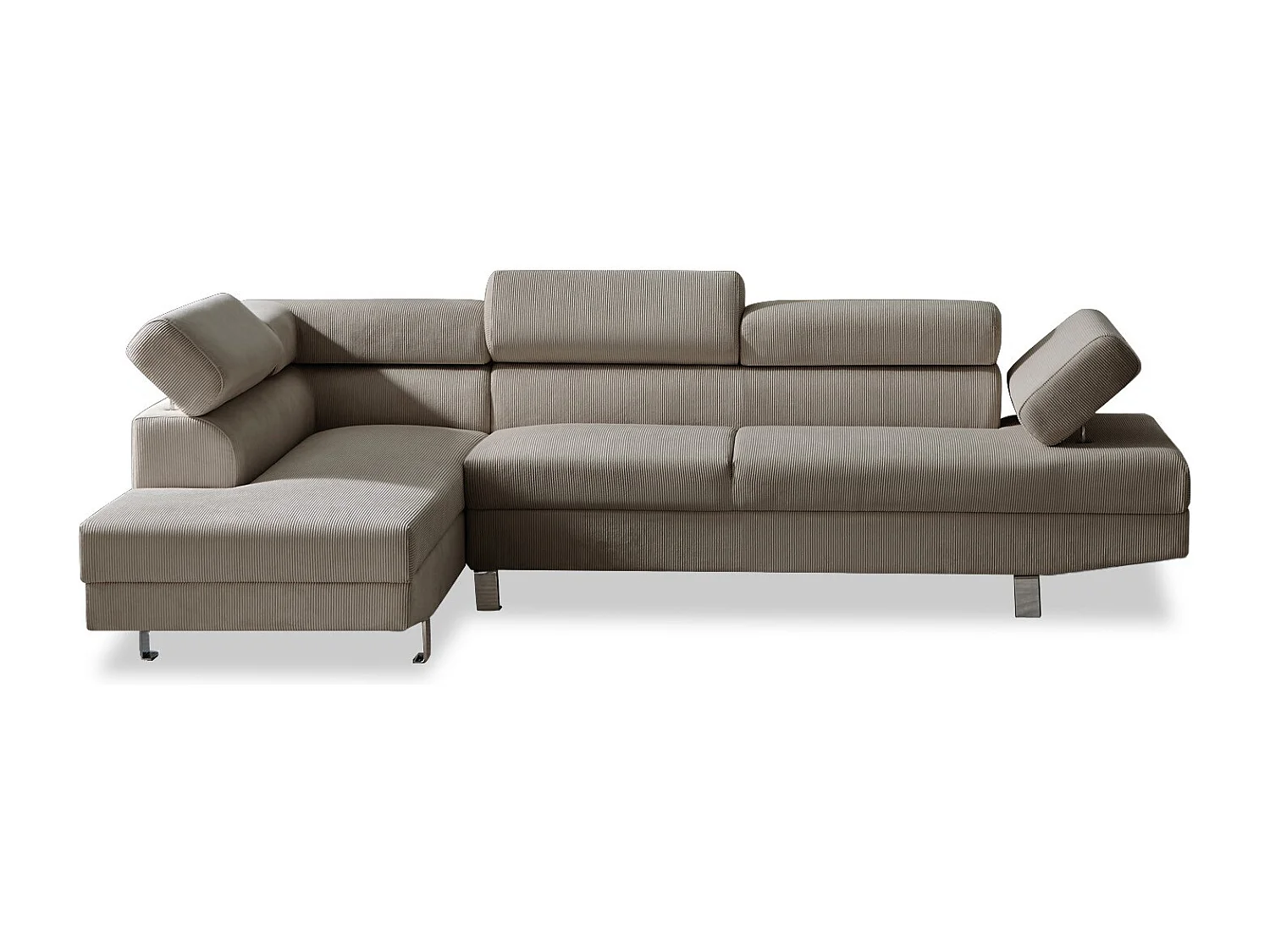 Canapé d'angle gauche avec têtières relevables Palerme velours côtelé taupe