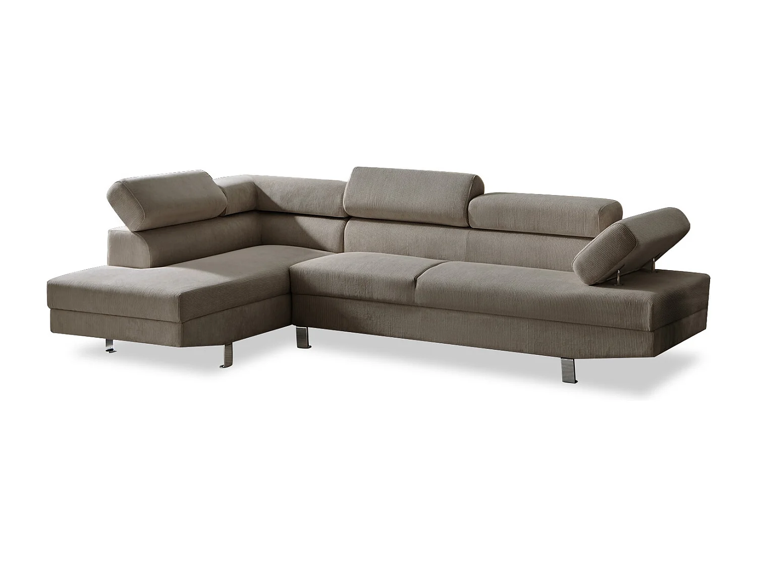 Canapé d'angle gauche avec têtières relevables Palerme velours côtelé taupe