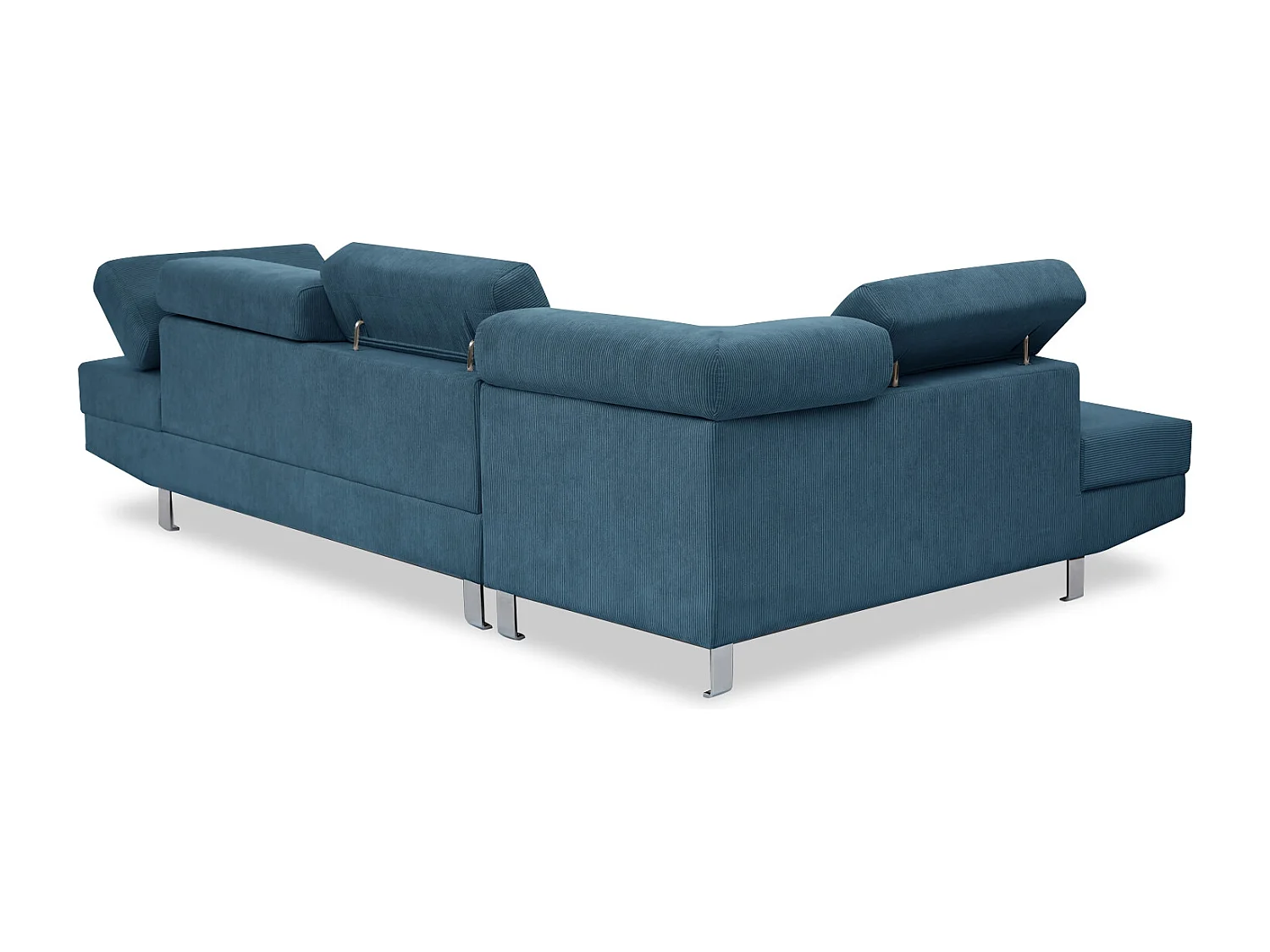 Canapé d'angle gauche avec têtières relevables Palerme velours côtelé bleu