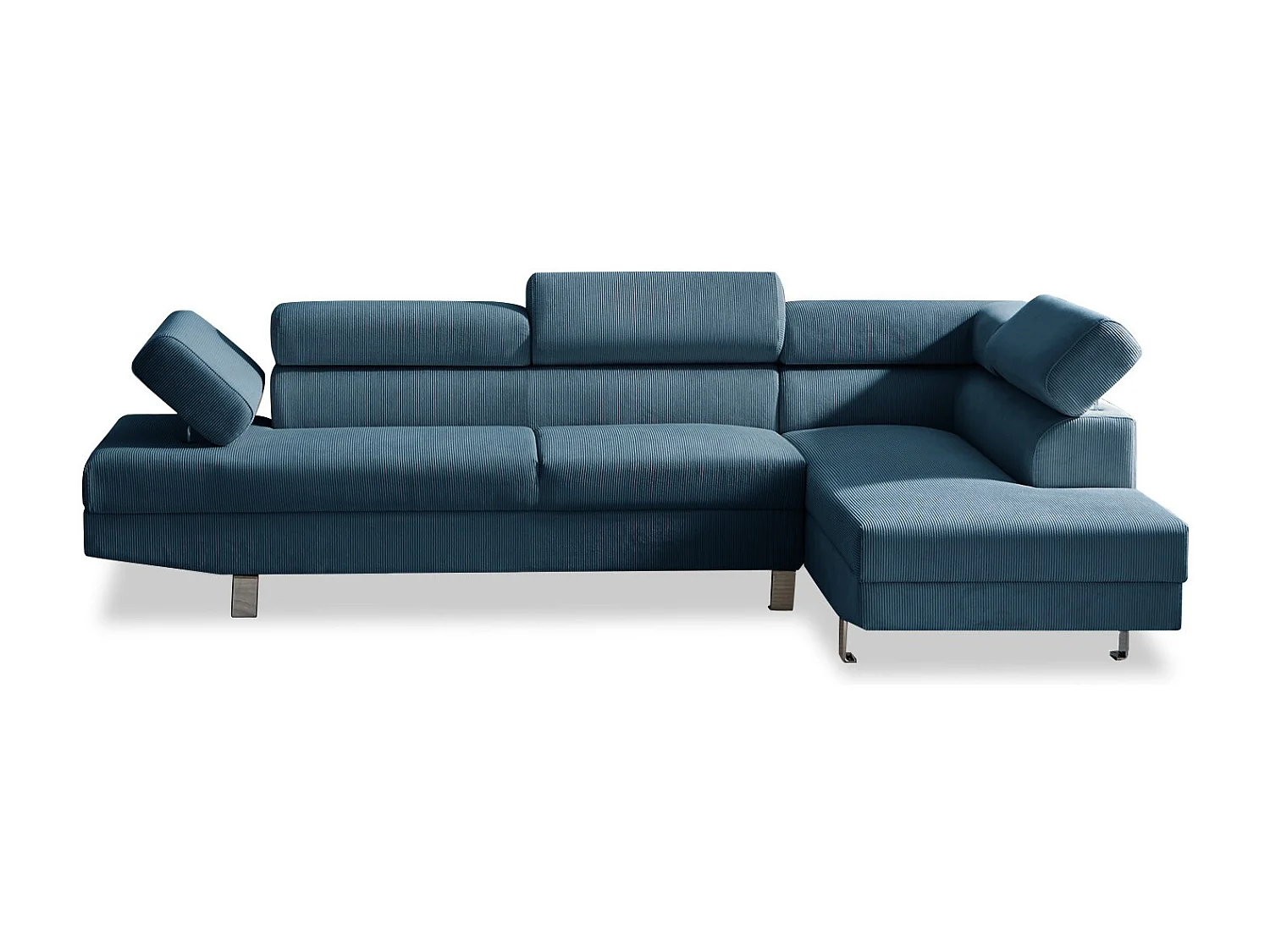 Canapé d'angle droit avec têtières relevables Palerme velours côtelé bleu