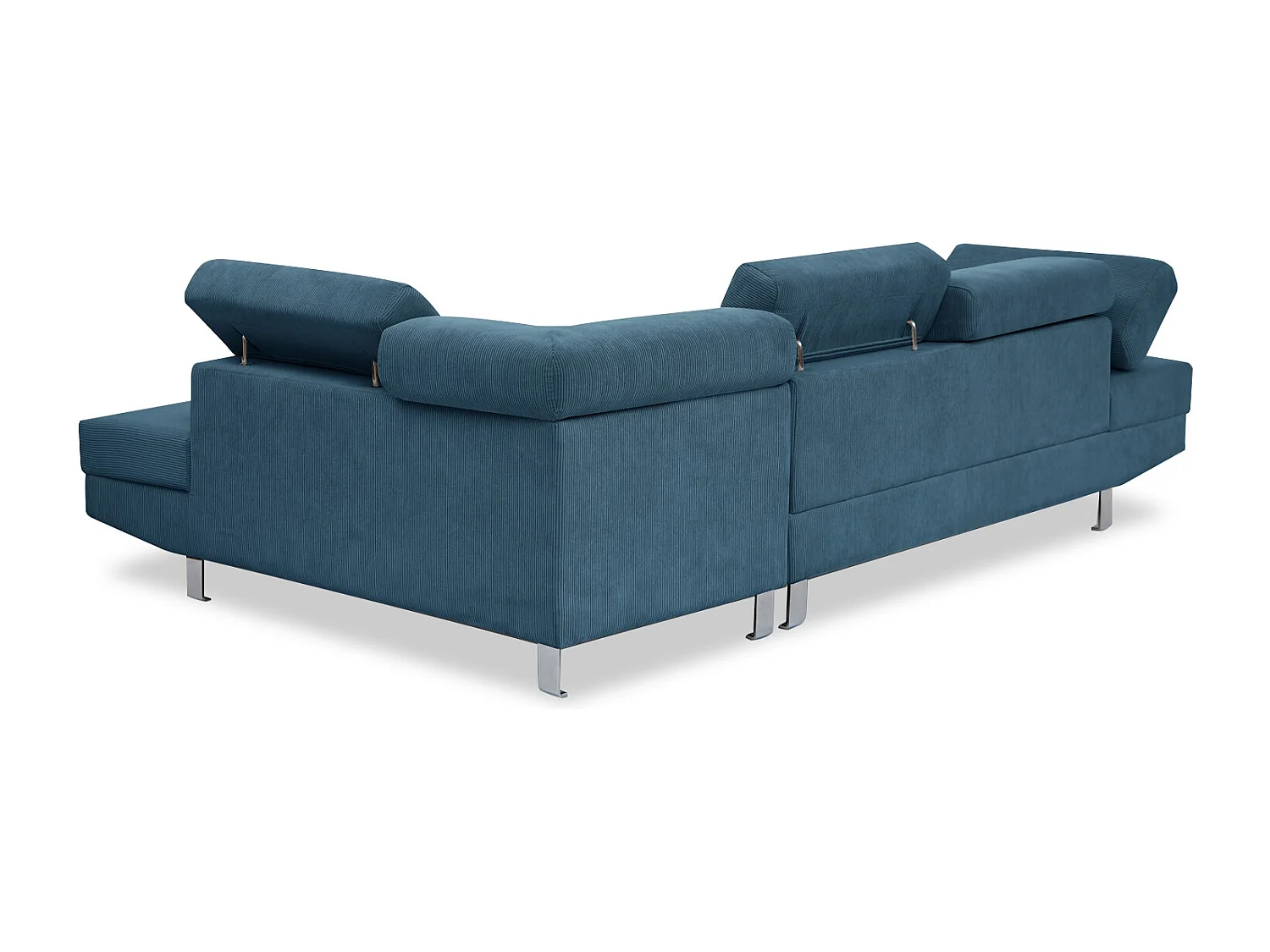 Canapé d'angle droit avec têtières relevables Palerme velours côtelé bleu