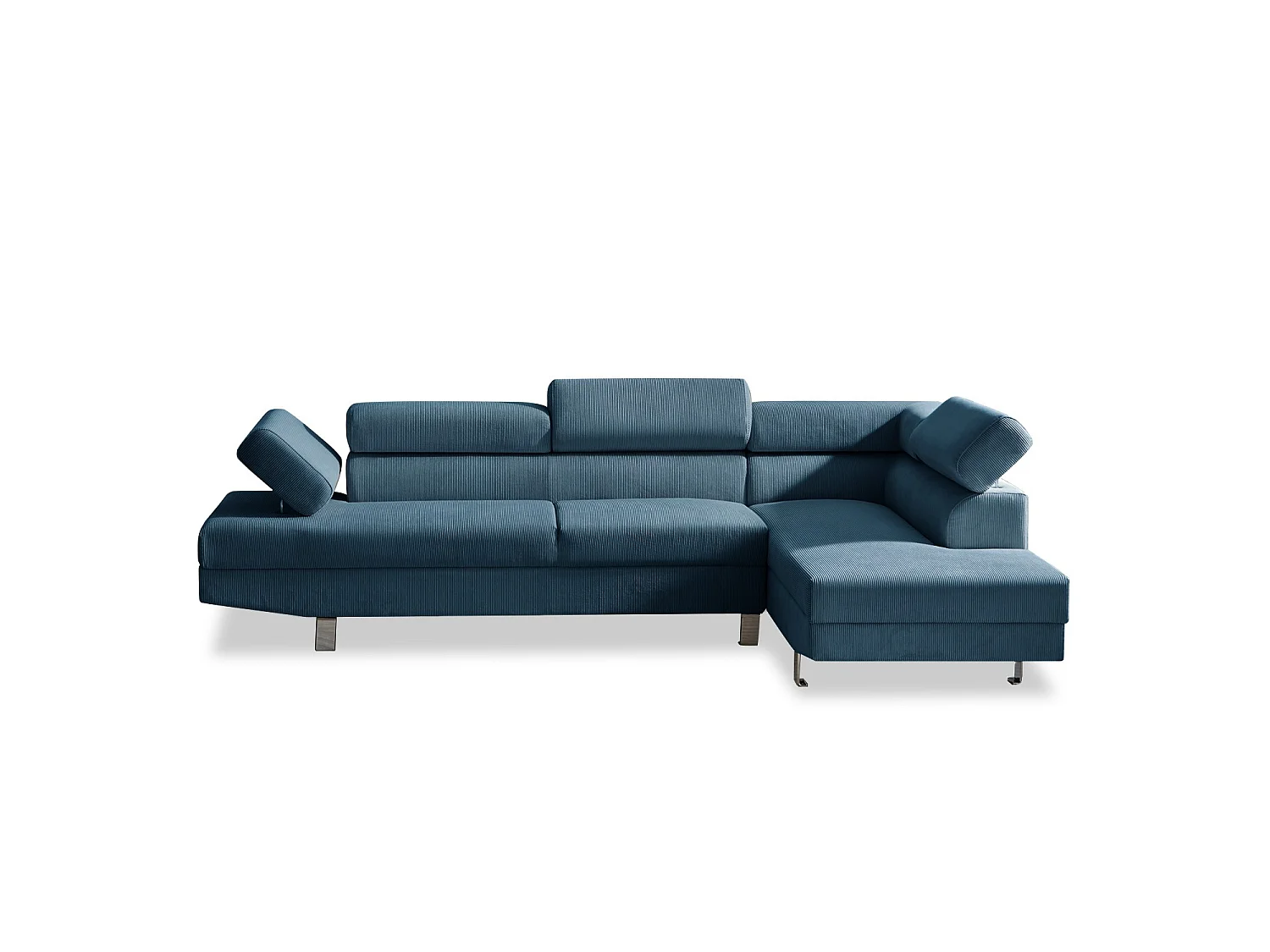 Canapé d'angle 5 places avec tetieres en velours cotele bleu PALERME