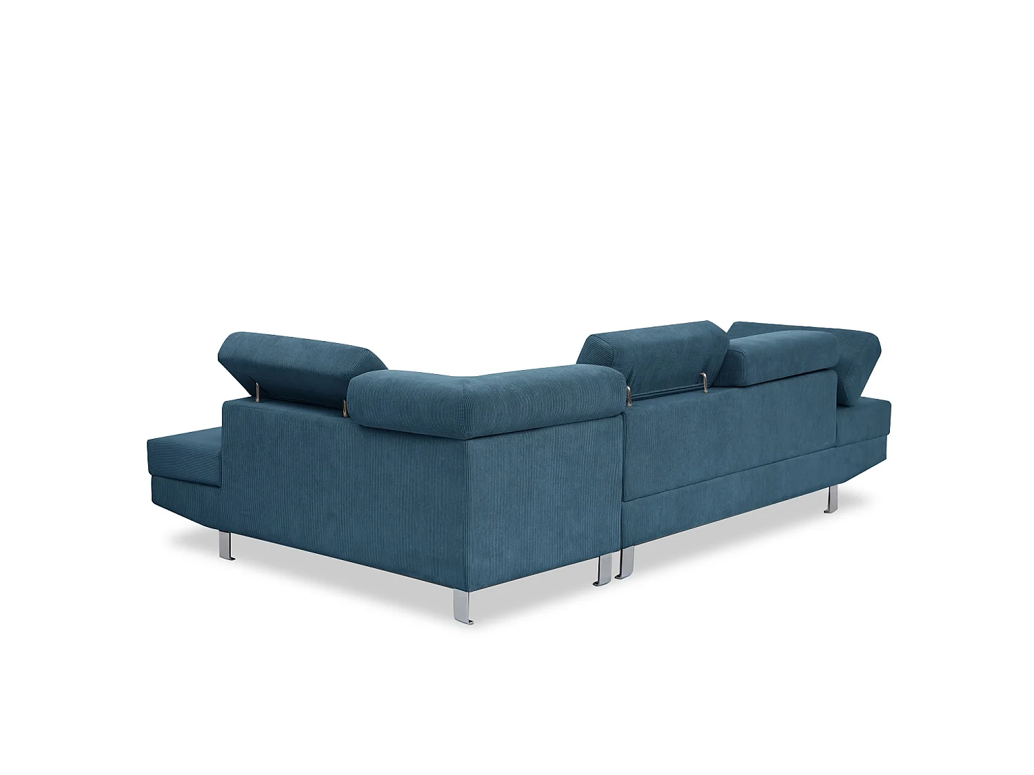Canapé d'angle 5 places avec tetieres en velours cotele bleu PALERME