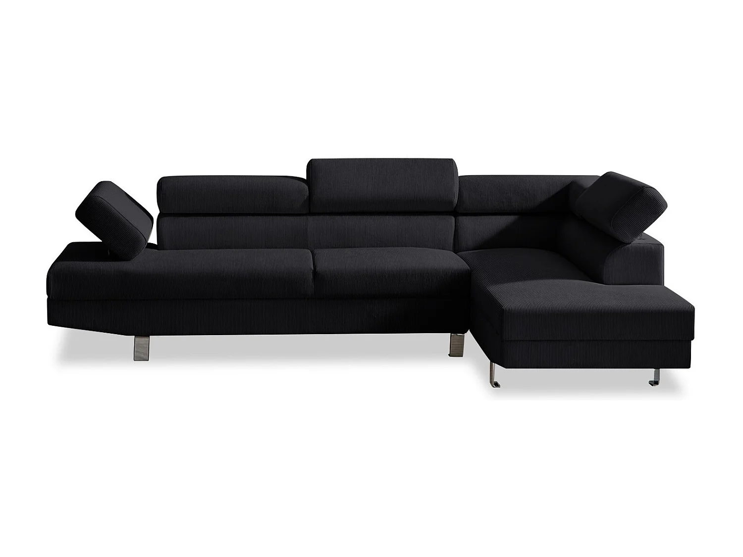 Canapé d'angle droit avec têtières relevables Palerme velours côtelé noir