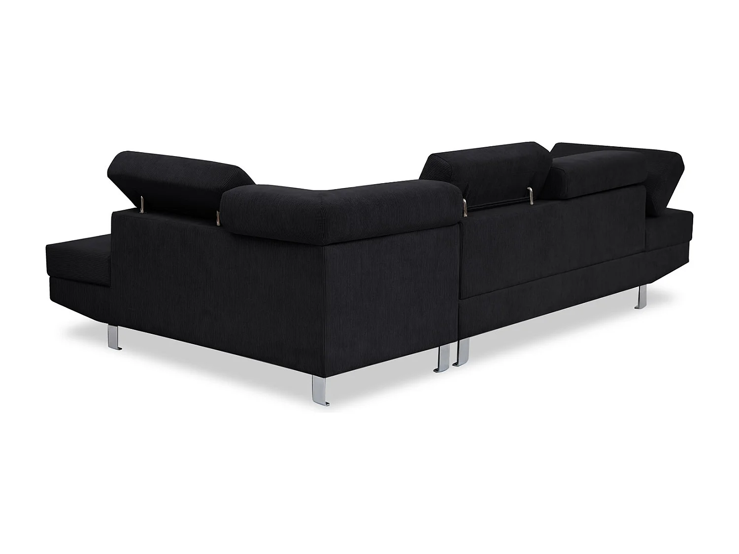 Canapé d'angle droit avec têtières relevables Palerme velours côtelé noir