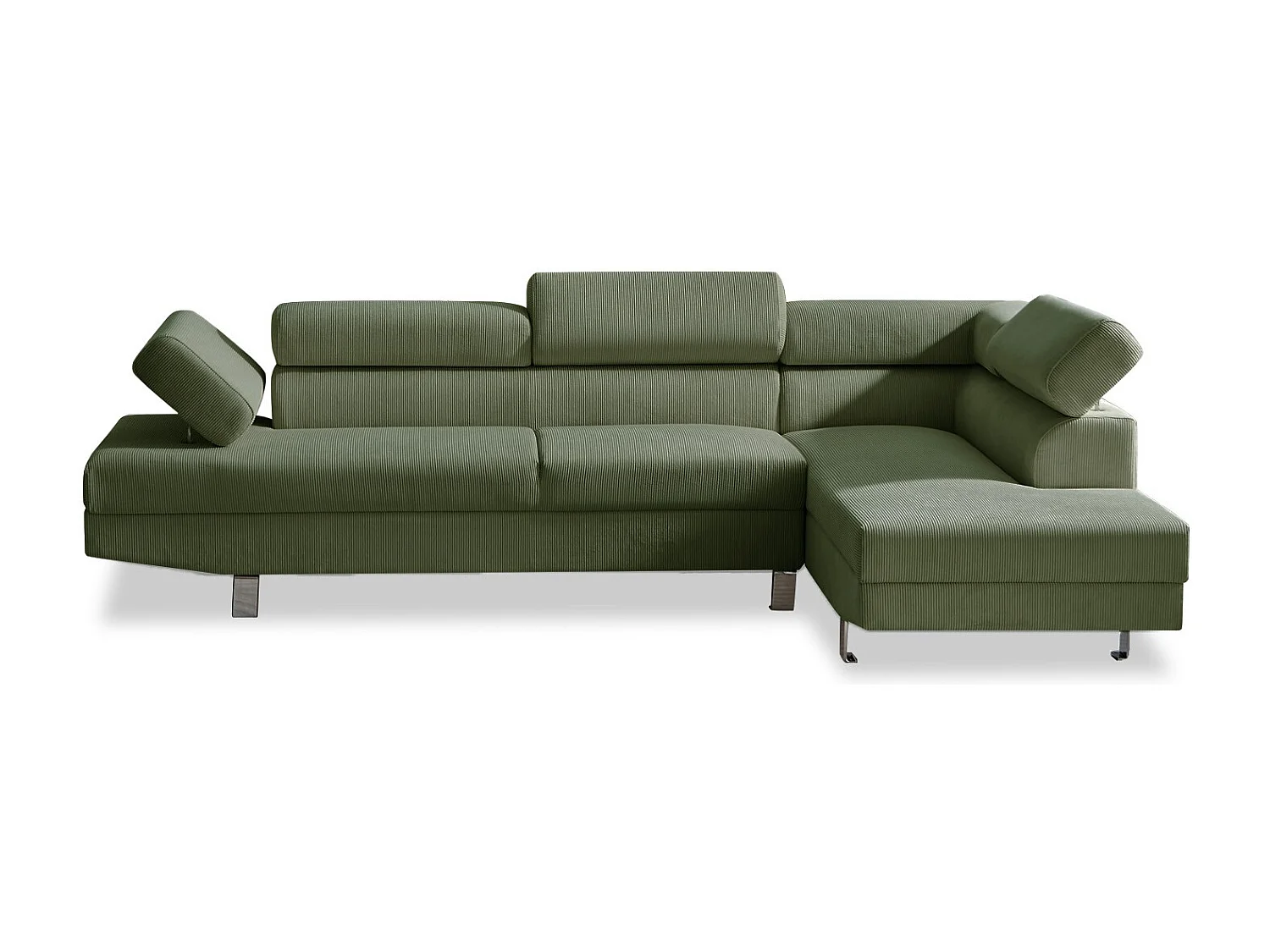 Canapé d'angle droit avec têtières relevables Palerme velours côtelé vert