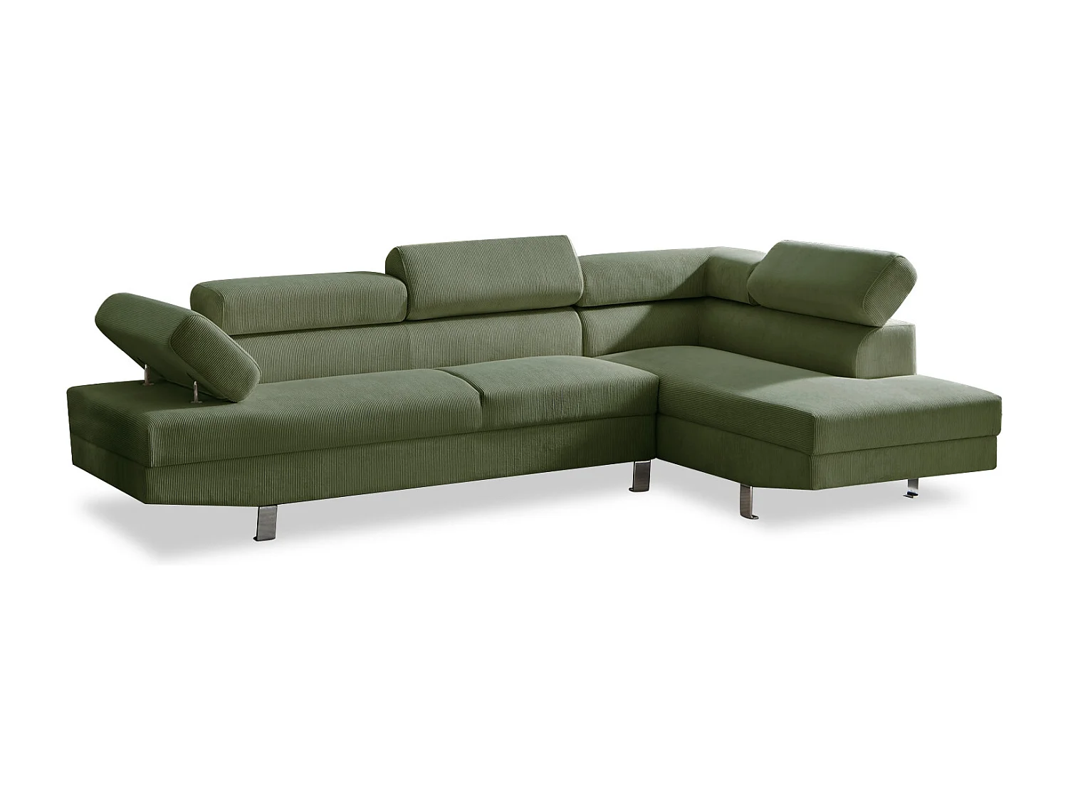 Canapé d'angle droit avec têtières relevables Palerme velours côtelé vert