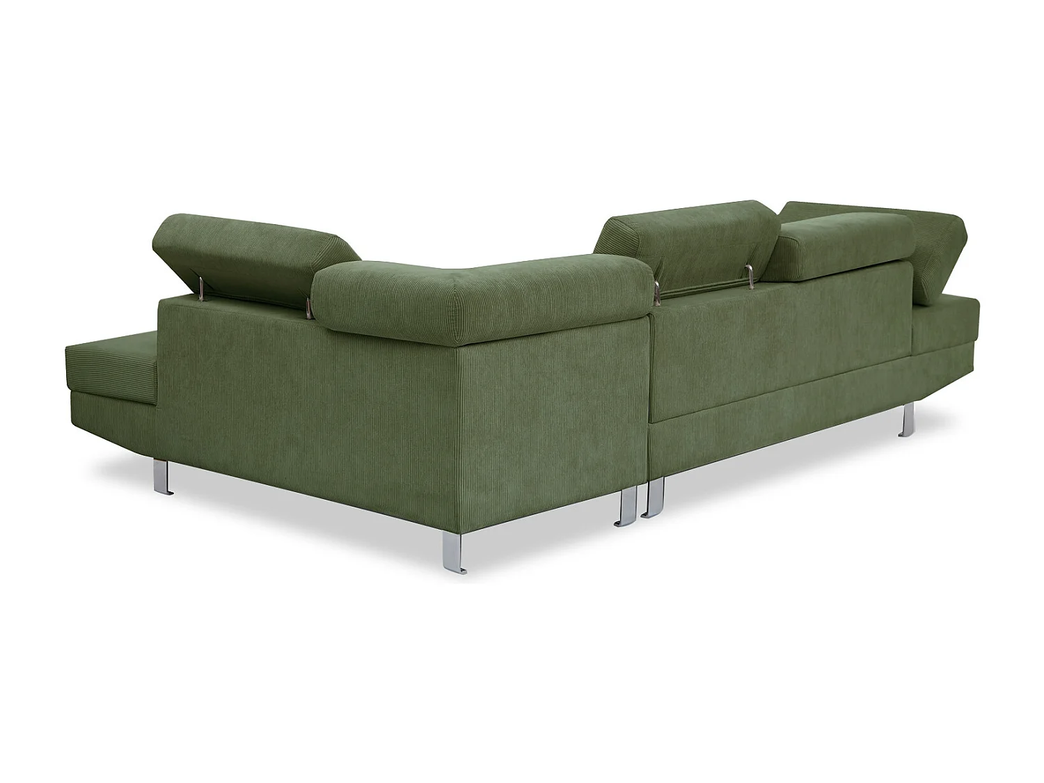 Canapé d'angle droit avec têtières relevables Palerme velours côtelé vert