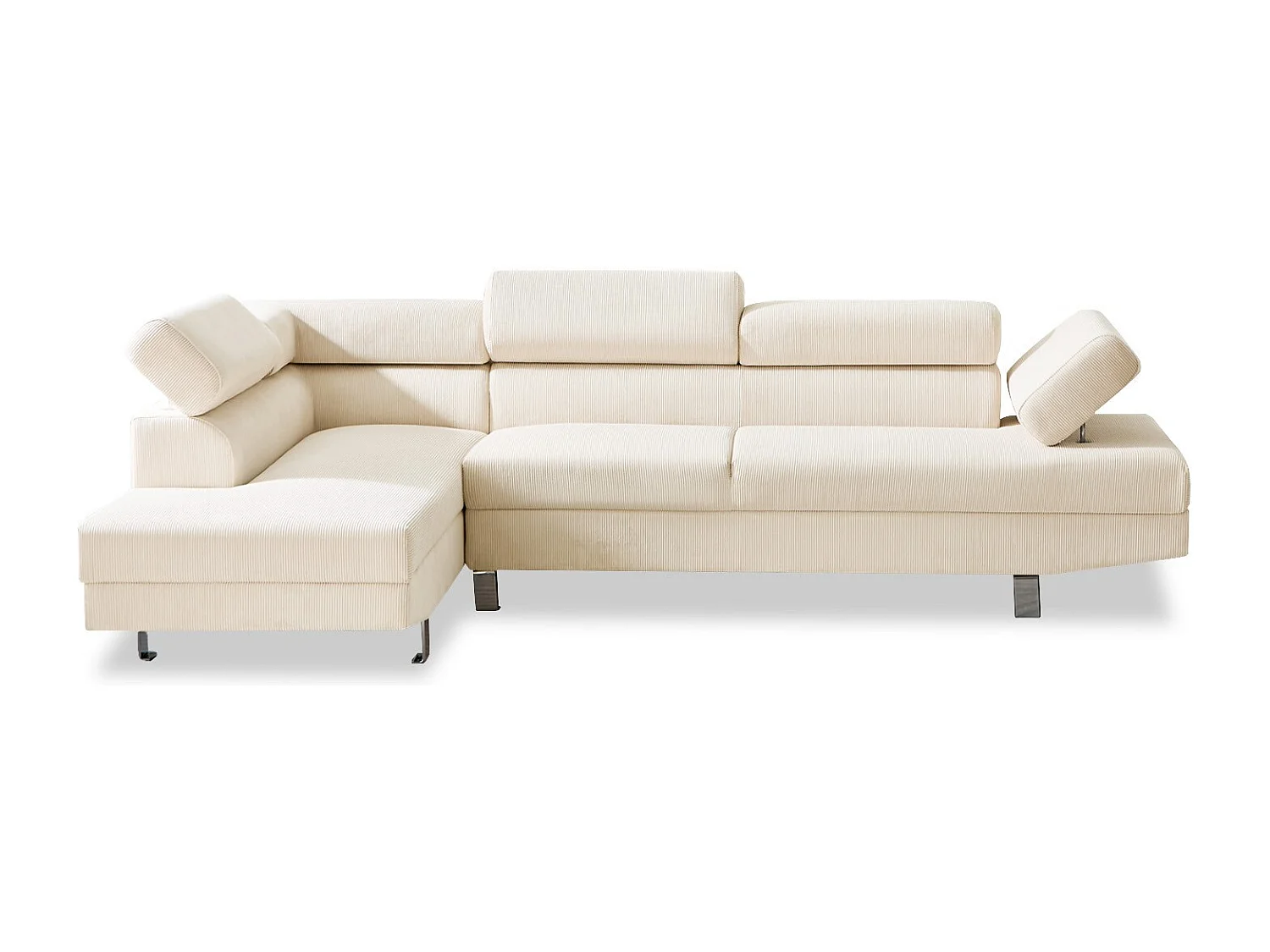 Canapé d'angle gauche avec têtières relevables Palerme velours côtelé beige