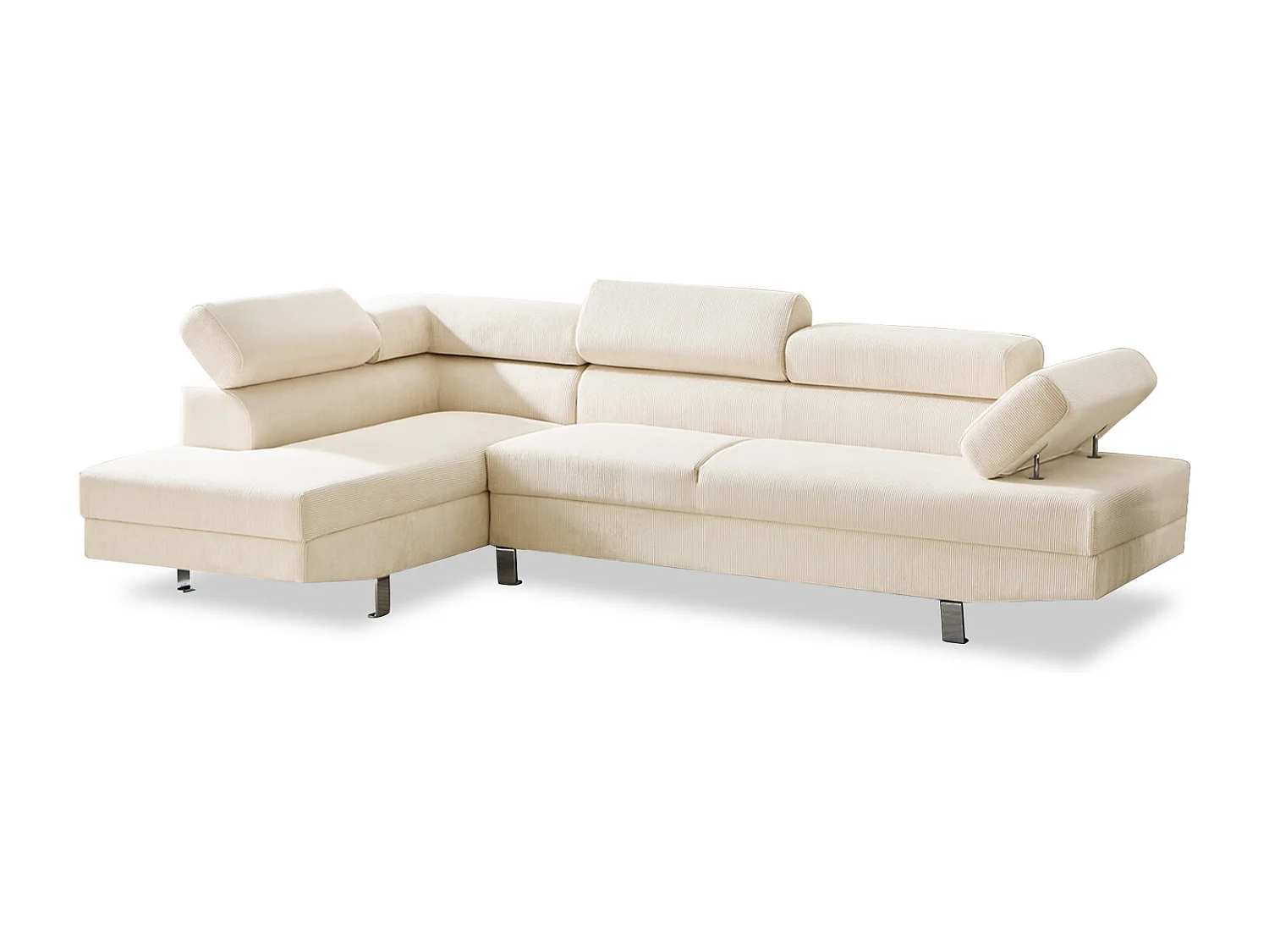 Canapé d'angle gauche avec têtières relevables Palerme velours côtelé beige