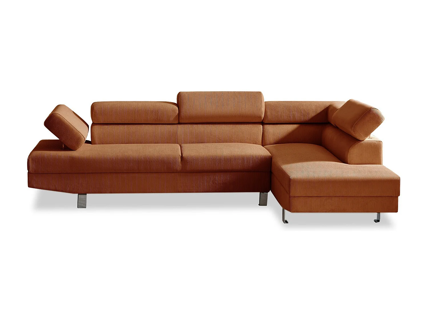 Canapé d'angle droit avec têtières relevables Palerme velours côtelé terracotta