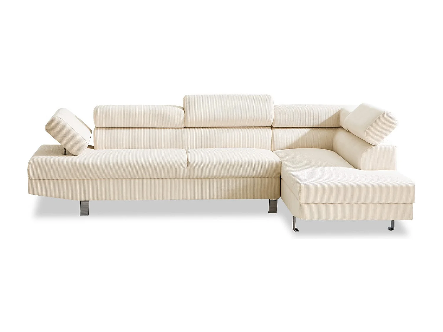 Canapé d'angle droit avec têtières relevables Palerme velours côtelé beige